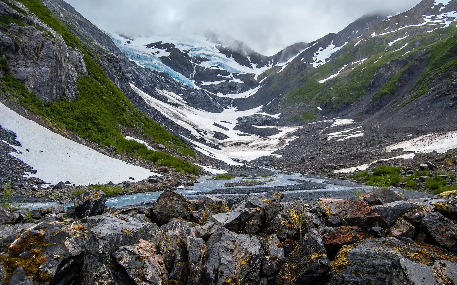 Byron Glacier and creek in the Chugach mountains